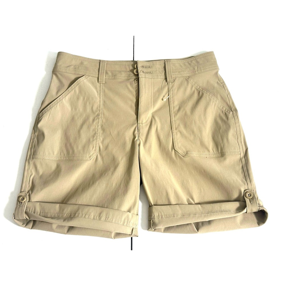 Eddie Bauer Women's Rolled Hem Soft Cargo‎ Hiking Shorts Tan Beige Size (4)